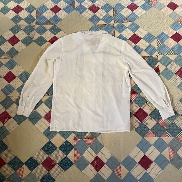 60s 70s Greek Boho Light Cotton Blend Embroider Needlepoint Button Up Blouse Med - Picture 13 of 13